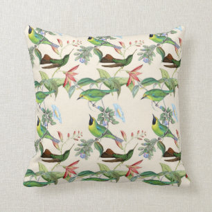 Coussin Oiseaux de brousse et fleurs à la crème légère