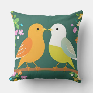 Coussin Oiseaux de dessin animé colorés perchés sur une br