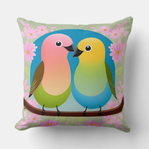 Coussin Oiseaux de dessin animé colorés perchés sur une br