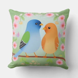 Coussin Oiseaux de dessin animé colorés perchés sur une br