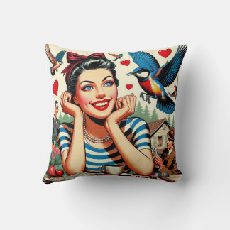 Coussin Oiseaux de l'amour rétro