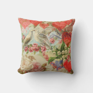 Coussin Oiseaux de l'amour Vintage Antique Cœur