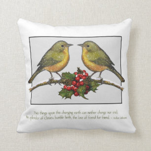 Coussin Oiseaux de Noël, citation au sujet de l'amitié,