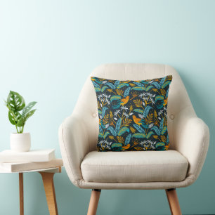 Coussin Oiseaux de perroquets tropicaux et Motif Feuille c