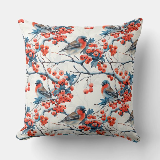 Coussin Oiseaux de titane, branches de neige hivernale, ra (Recto)