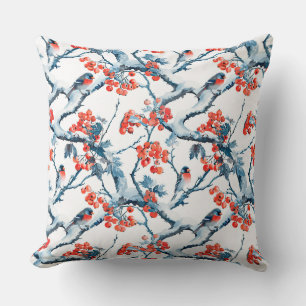Coussin Oiseaux de titane, branches de neige hivernale, ra