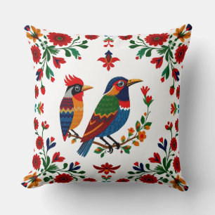 Coussin Oiseaux et fleurs de l'art folklorique 