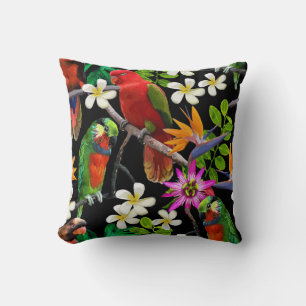 Coussin oiseaux exotiques et belles fleurs