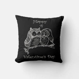 Coussin Oiseaux mignons Aimer Chouette Couple Ligne Romanc