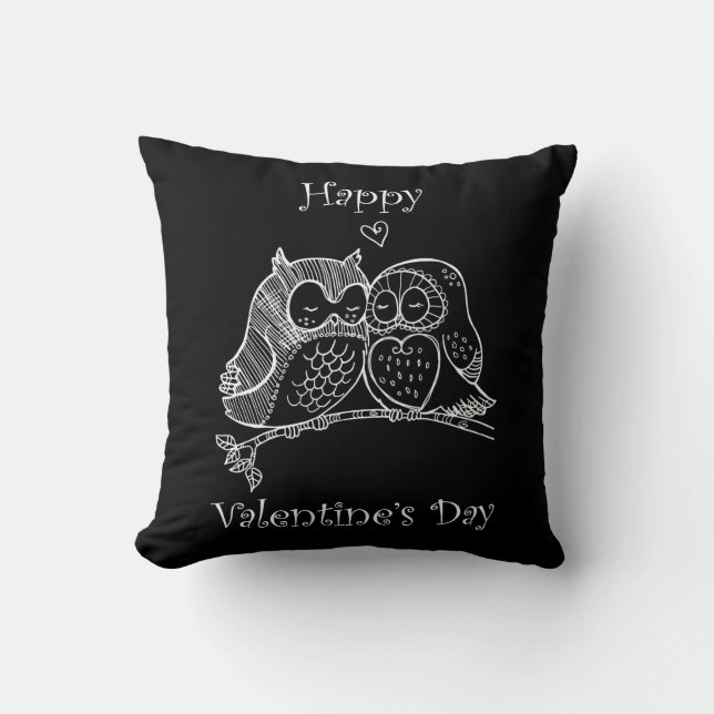Coussin Oiseaux mignons Aimer Chouette Couple Ligne Romanc (Recto)