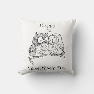 Coussin Oiseaux mignons Aimer Chouette Couple Ligne Romanc
