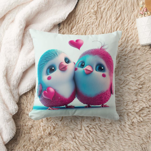 Coussin Oiseaux mignons Amour Coeurs Saint Valentin (Couverture)