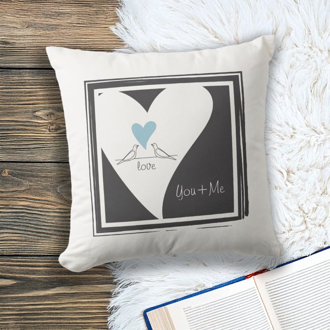 Coussin Oiseaux modernes simples en amour Coeur bleu clair (Créateur téléchargé)