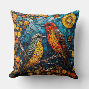 Coussin Oiseaux mosaïques mignons