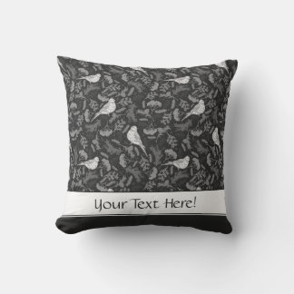 Coussin Oiseaux noirs et blancs d'hiver brillants Motif fl