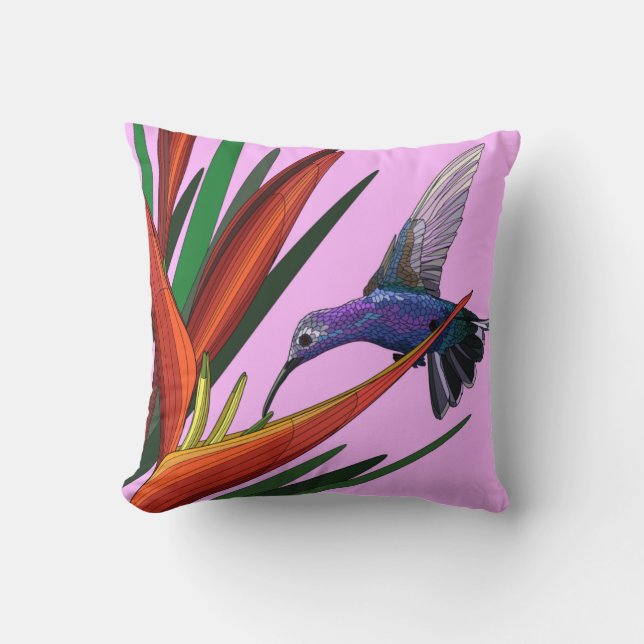 Coussin Oiseaux peints, Colibri sur rose (Recto)