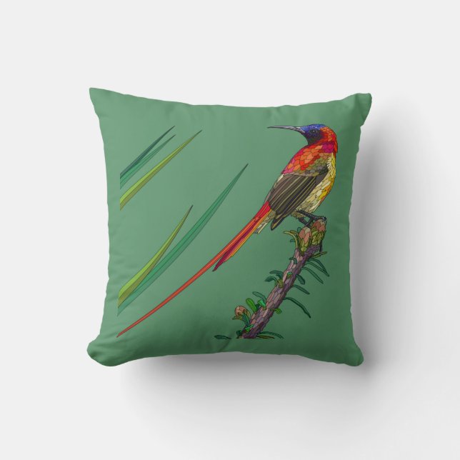 Coussin Oiseaux peints sur vert (Recto)