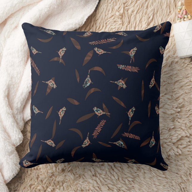 Coussin Oiseaux primitifs Feuilles et branches Rouille ble (Couverture)