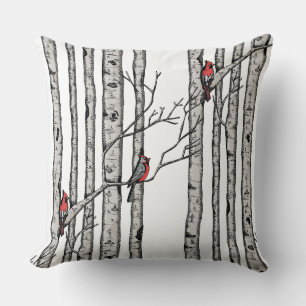 Coussin Oiseaux rouges et blancs et oiseaux cardinaux roug