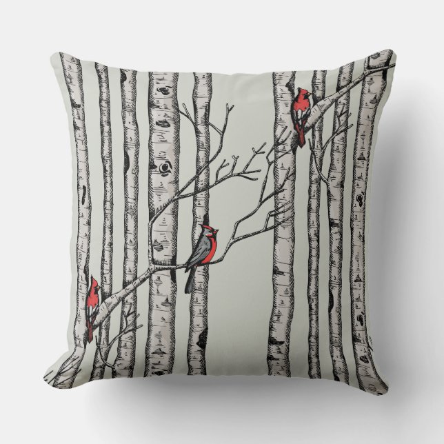 Coussin Oiseaux rouges et verts et oiseaux cardinaux rouge (Recto)