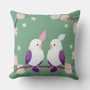 Coussin Oiseaux sur une branche de fleurs de cerisier