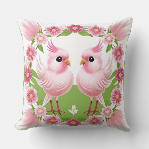 Coussin Oiseaux sur une branche de fleurs de cerisier