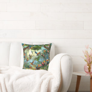Coussin Oiseaux tropicaux colorés parmi un Plante vif et l
