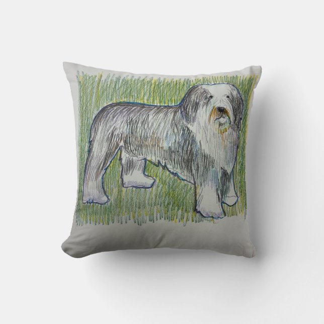 Coussin Old English Sheepdog Throw Pillow (Recto)