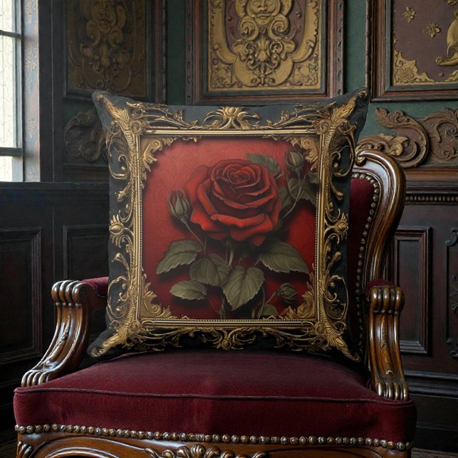 Coussin Old Victorian Black with Red Rose (Créateur téléchargé)