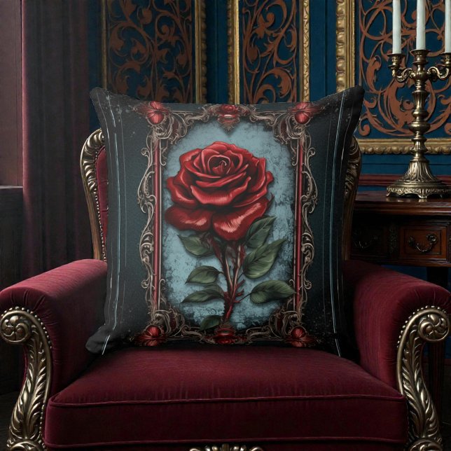 Coussin Old Victorian Black with Red Rose (Créateur téléchargé)