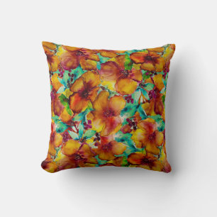 Coussin Olina Orange & Hibiscus Vert Aquarelle Tropical