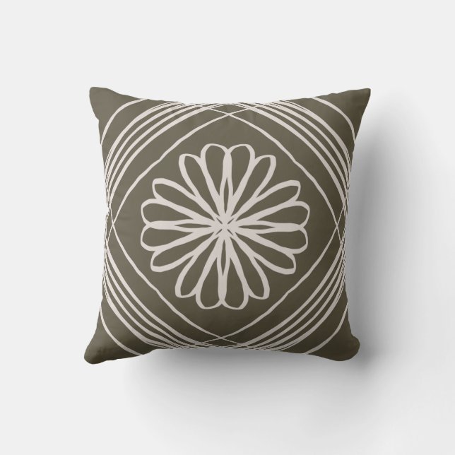 Coussin Olive Green Bohemian Flower Thlow Pillow (Verso)
