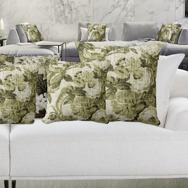 Coussin Olive Green Botanique Floral Toile No.5 (Créateur téléchargé)