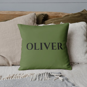 Coussin Olive Green et minimaliste Nom noir