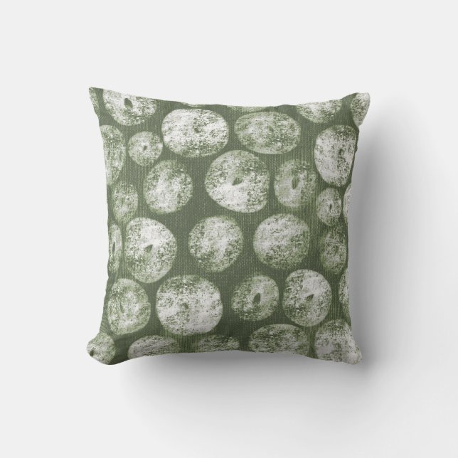 Coussin Olive Green Hand-Drawn Rustic Moon Pebbles (Recto)