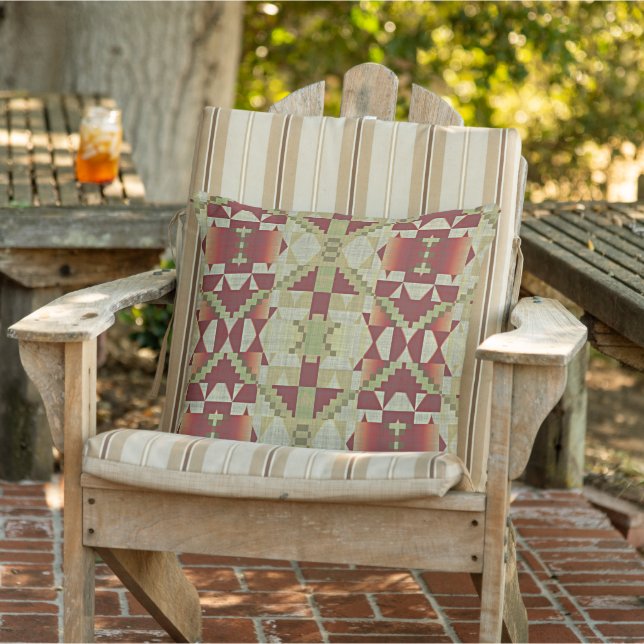 Coussin Olive Green Red Terracotta Ochre Art Tribal Brown (Chaise)