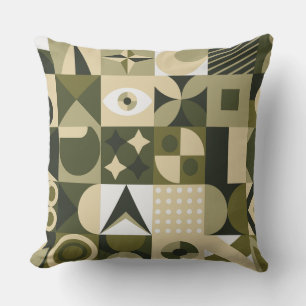 Coussin Olive Moderne & Tissu Géométrique Abstrait Mosaïqu