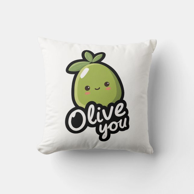 Coussin Olive You – Cute Kawaii Olive Pun Design (Recto)