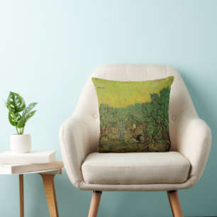 Coussin Oliveraie avec personnages cueillant des olives, V