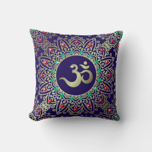 Coussin Om Yoga Symbole Mandala Bleu Rouge Sarcelle