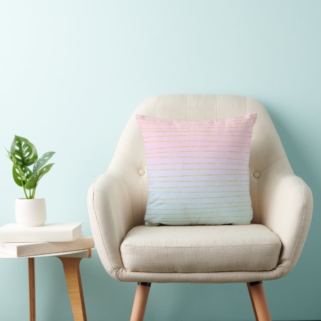 Coussin Ombre bleu rose avec lignes or (Chaise)