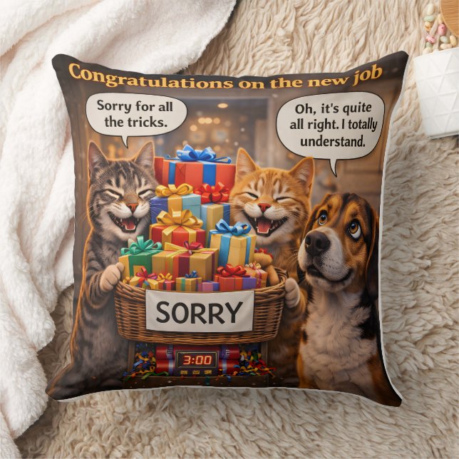 Coussin On a new job, funny pet throw pillow (Couverture)
