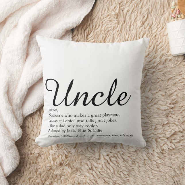 Coussin Oncle Fun Cool Élégant Script Noir et Blanc (Couverture)