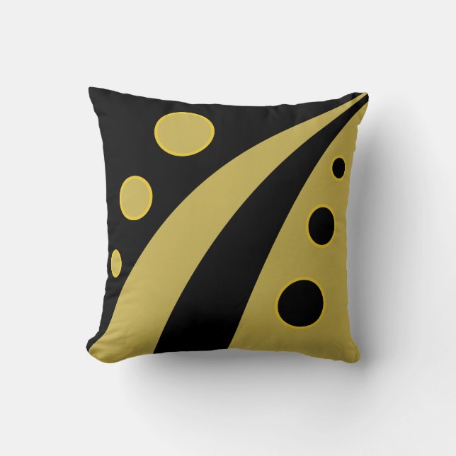 Coussin Ondes Abstraites en noir et or avec cercles (Recto)