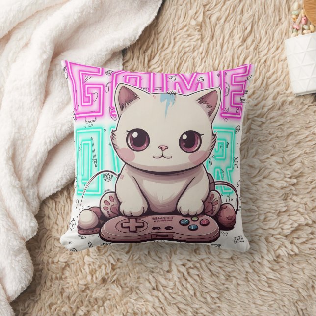 Coussin One Cute Kawaii Gamer Cat, jeu sur (Couverture)