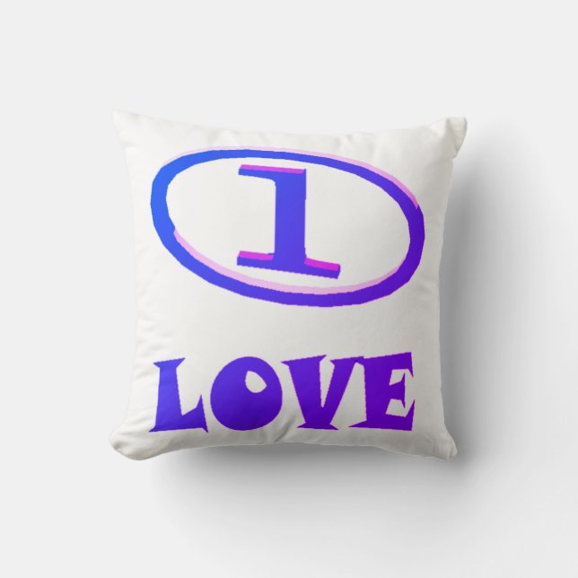 Coussin One Love art motif bleu touche pourpre (Recto)