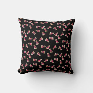 Coussin Oodles of Poodles (Rose on Black)