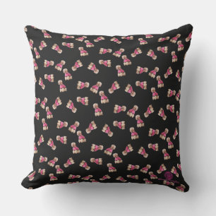 Coussin Oodles of Poodles (Rose on Black) Garden Party