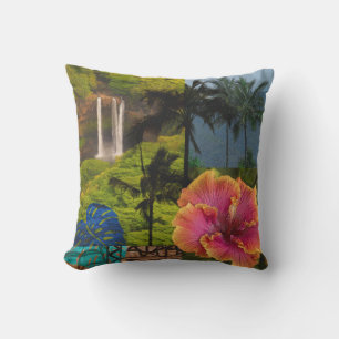 Coussin Opaeka'a Falls, Kauai Hawaiian Collage réversible