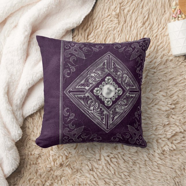 Coussin Opulence ornée | Fleurir de bijoux pourpre et arge (Couverture)